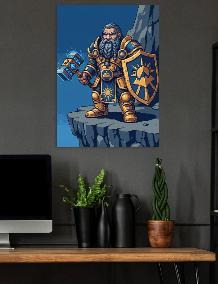 Dwarf Warrior with Hammer — metal poster wall art by Lineer
